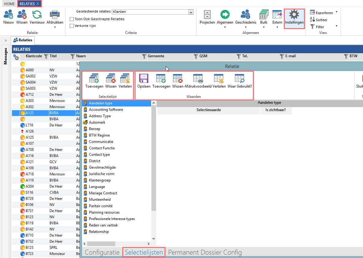 Selectielijsten: relaties