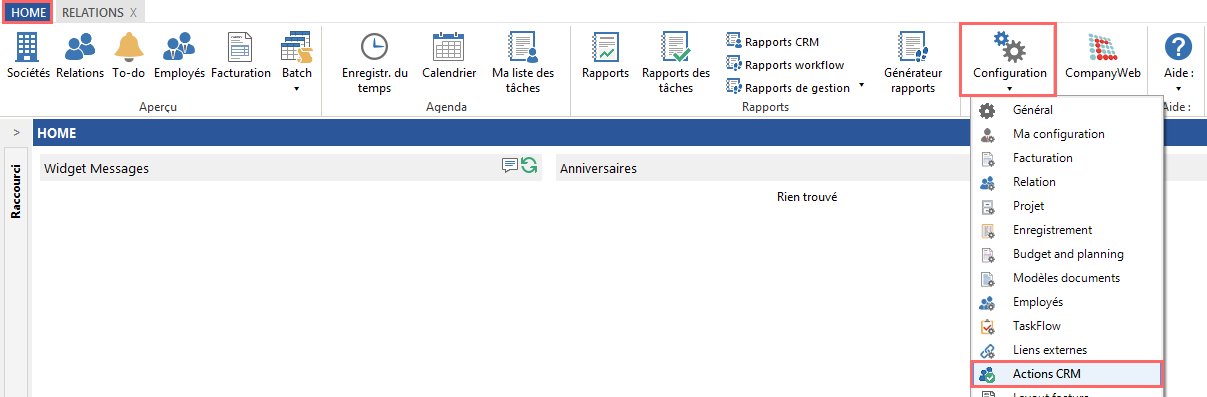 Menu CRM