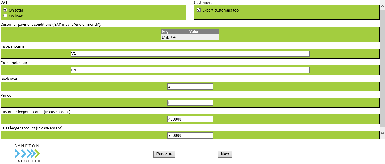 Exporter: paramètres Winbooks