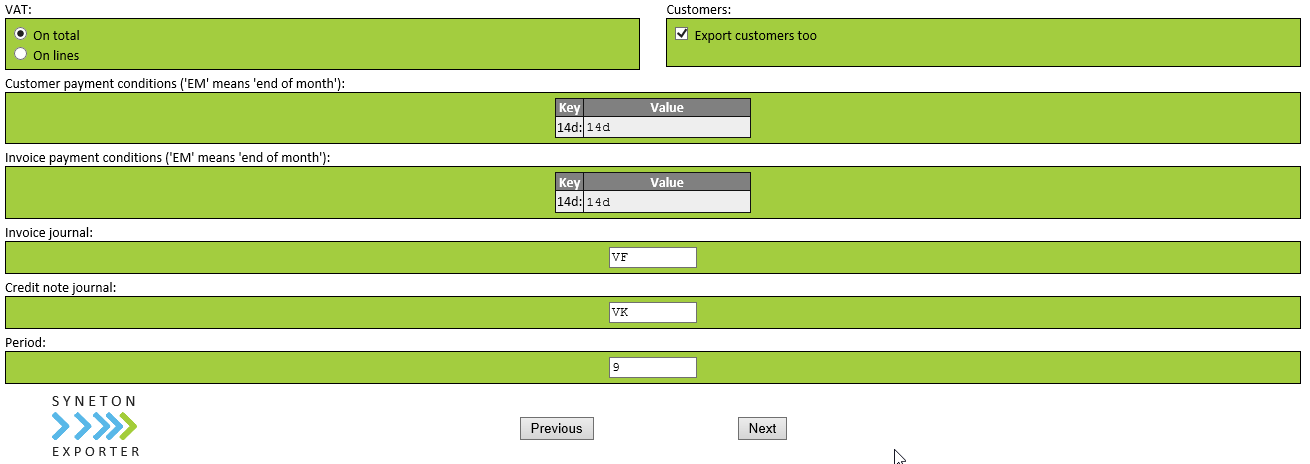 Exporter: paramètres Dave Accounting