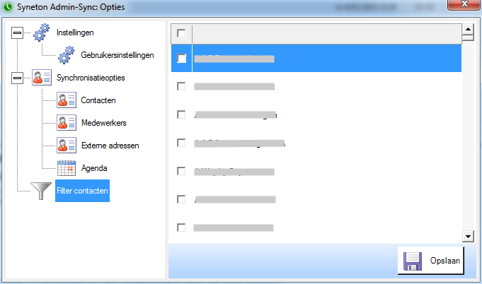 Admin-Sync Filter contacten instellen