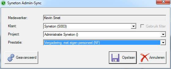 Admin-Sync: klik op het potlood om gegevens te kunnen kiezen