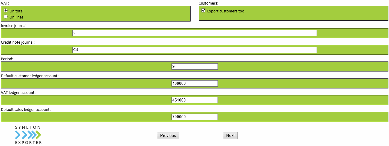 Exporter: parameters Alpha Management