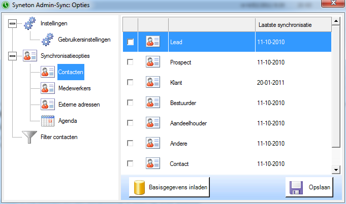 Admin-Sync: bepaal welke types contacten gesynchroniseerd worden